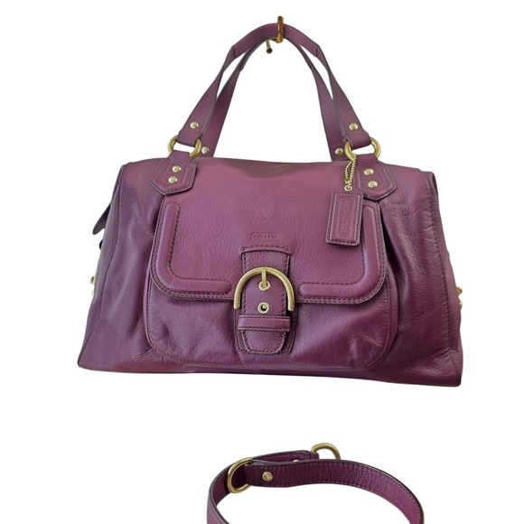 Coach Campbell Domed Satchel Plum Purple Leather Handbag F25151 Gold Hardware